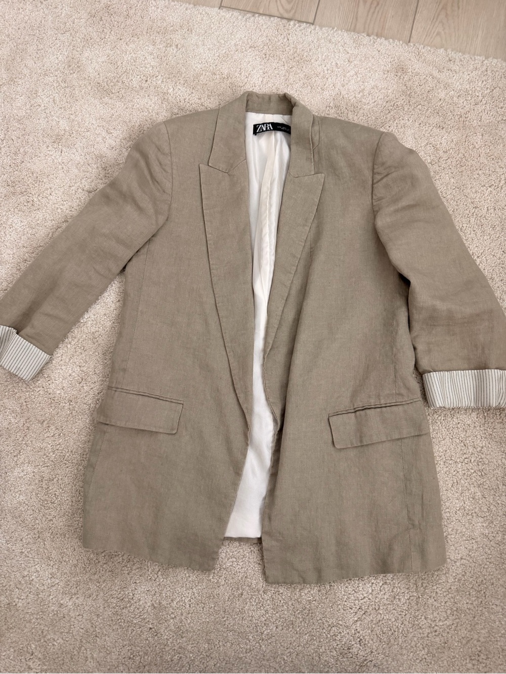 Zara Beige Linen-Blend Blazer
